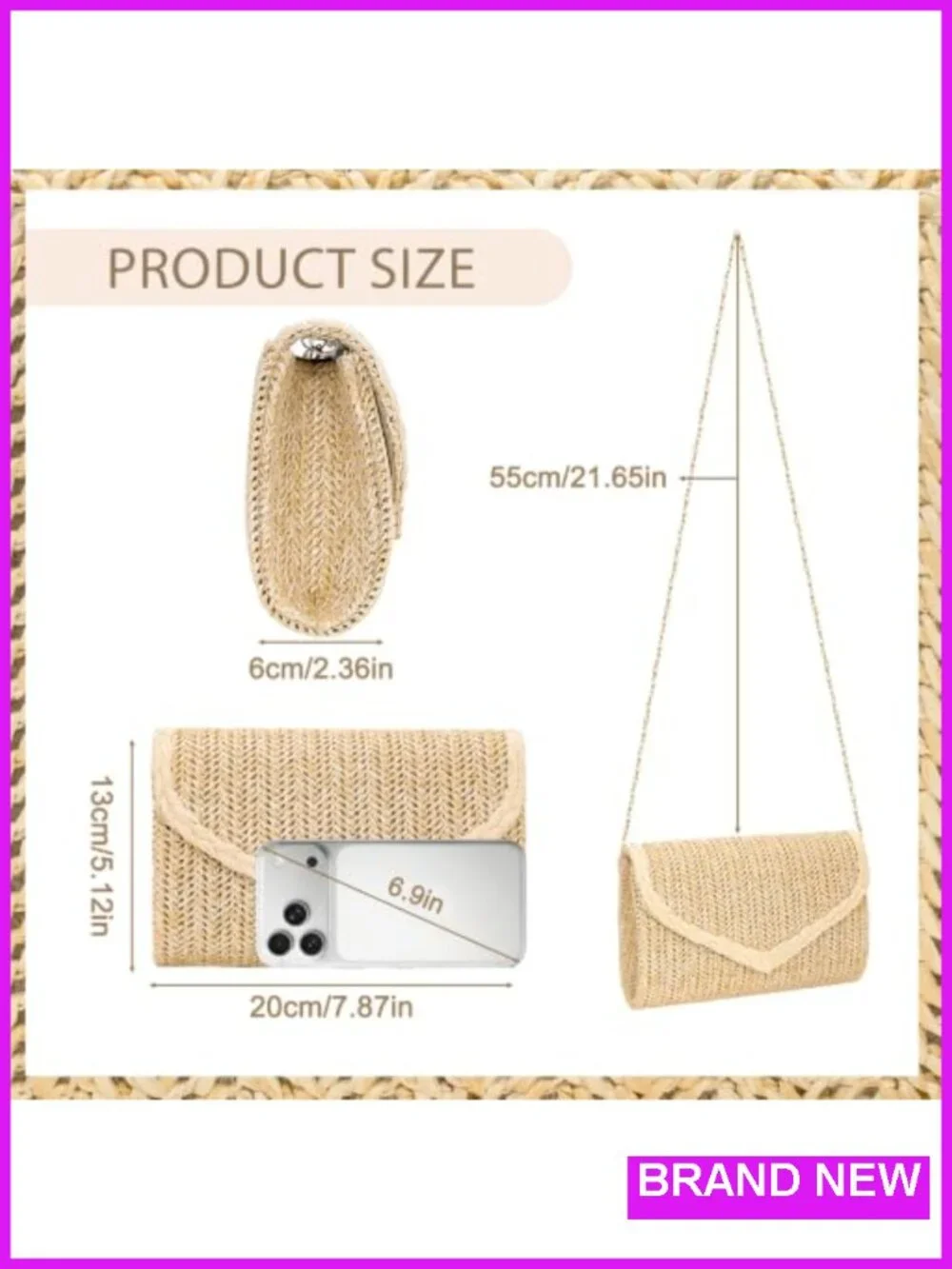 Straw Clutch Purse Envelope Summer Evening Handbag Beach Wedding